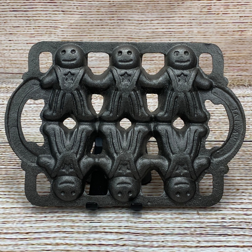 Vintage Cast Iron Gingerbread Man Mold Cake Pan‎ 6 Figures Unused